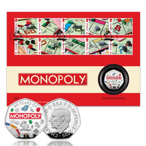 Monopoly stamps and 50p - and, silver